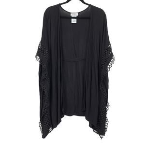 Soma Black Open Front Kimono Cardigan Coverup Crochet Trim Boho Lightweight M/L